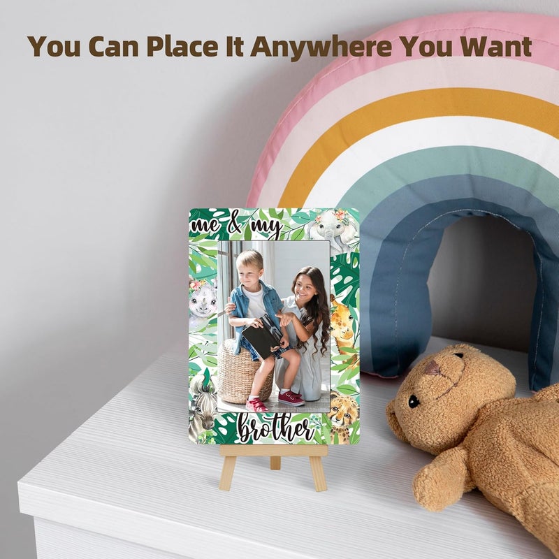 OXRUN Jungle Animals Photo Frame, Me & My Brother Wooden Picture Frame with Easel, 4x6 Photo Insert, Newborn Gifts, Nursery Decor - A01 - Image 4